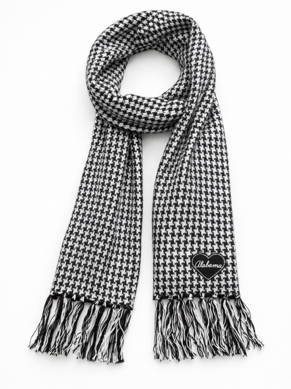 🆕 Alabama Houndstooth Scarf Black White Fringe Classic Preppy NWOT